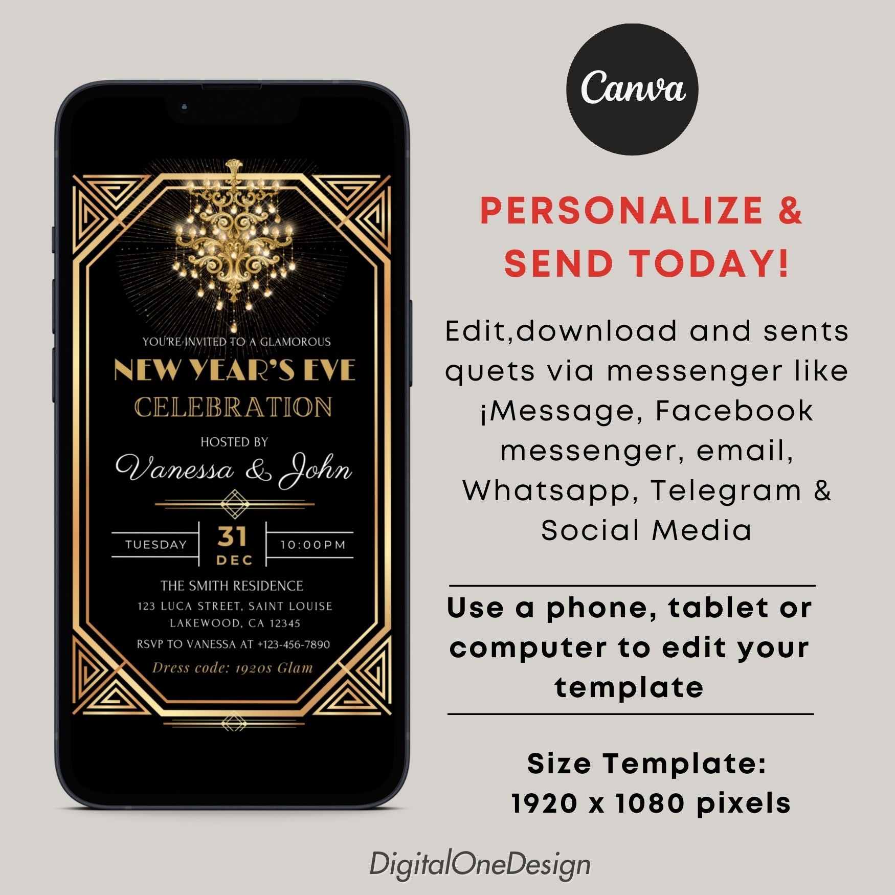 Elegant Gatsby New Years Eve Invitation