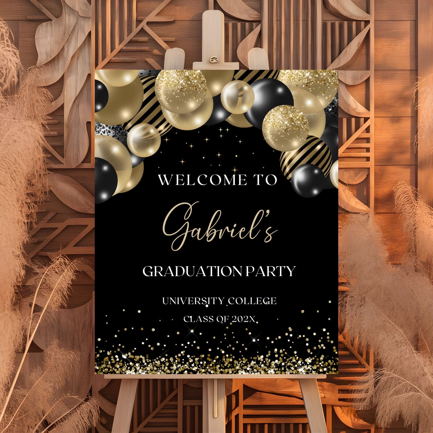 Black and gold Graduation Party Welcome Sign 