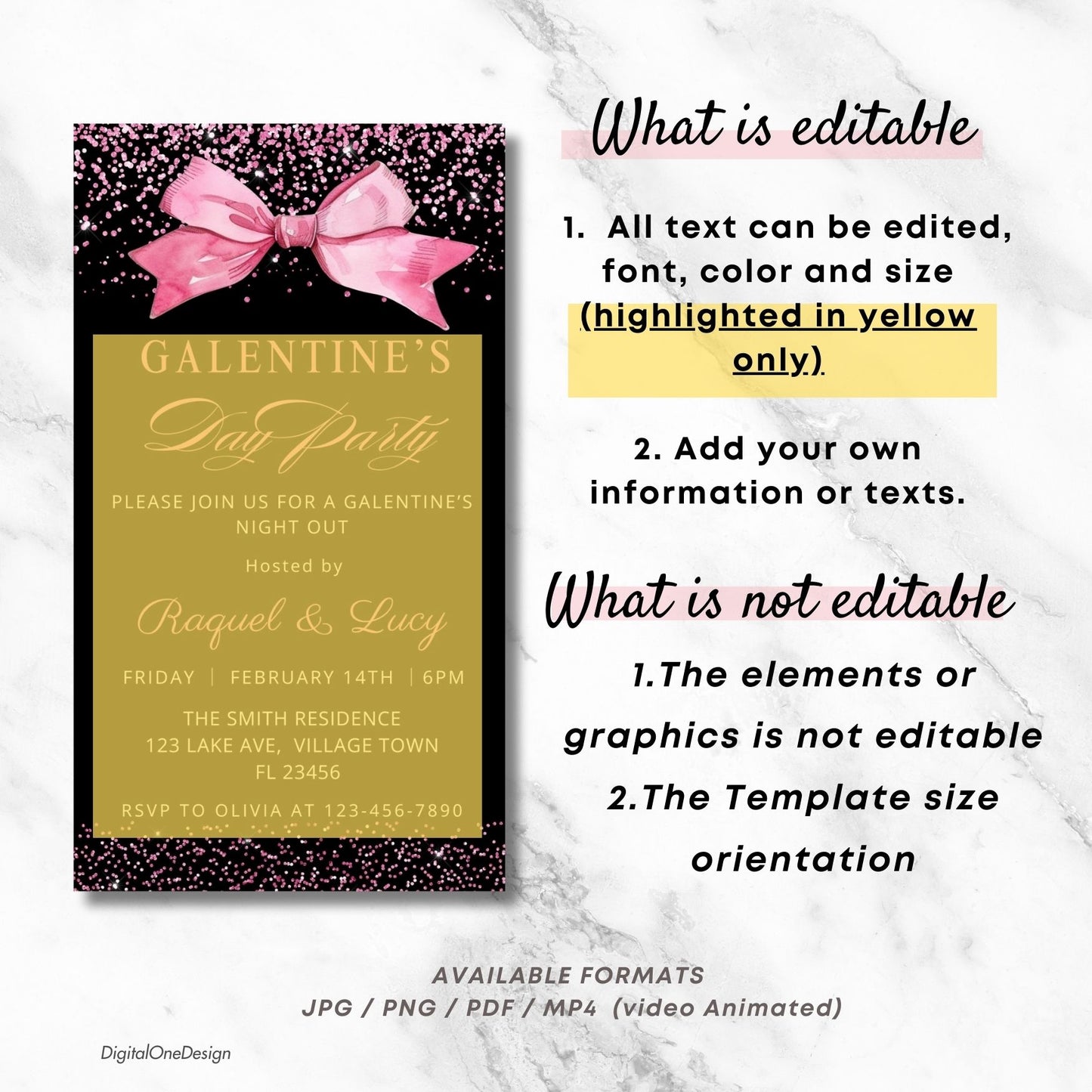 Electronic Hot Pink Bow Galentine’s Day Invitation