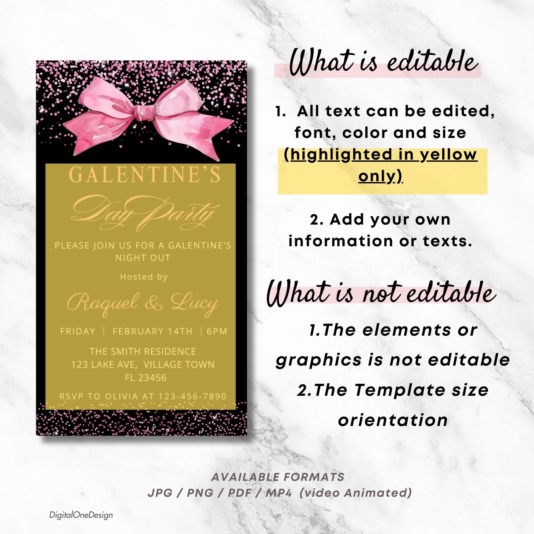 Electronic Hot Pink Bow Galentine’s Day Invitation