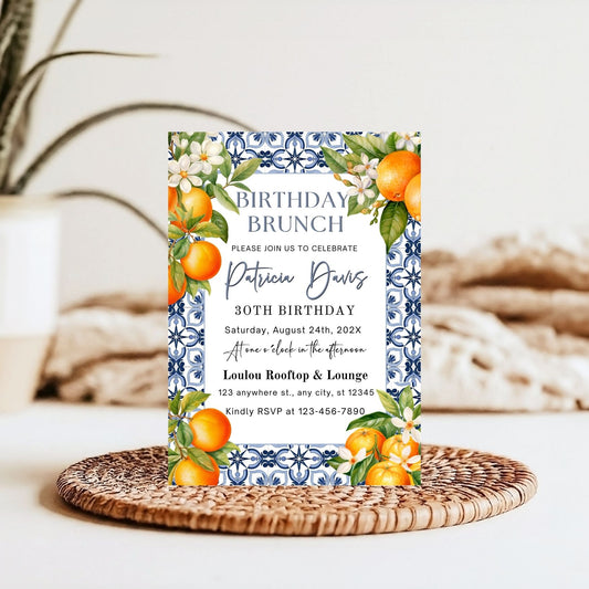 Mediterranean Tile and Orange Birthday Invitation