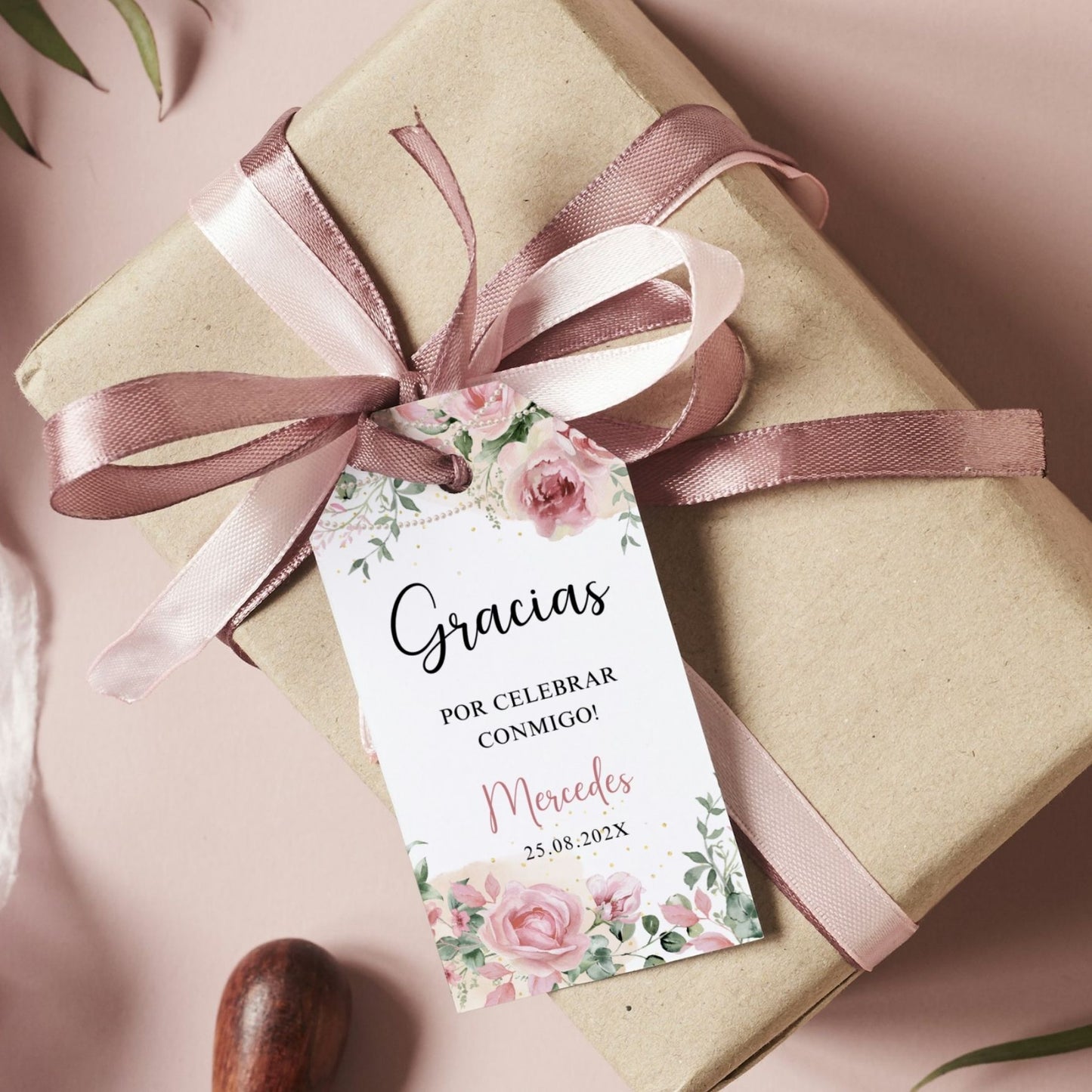 Editable Spanish Floral and Pearls Thank You Tag