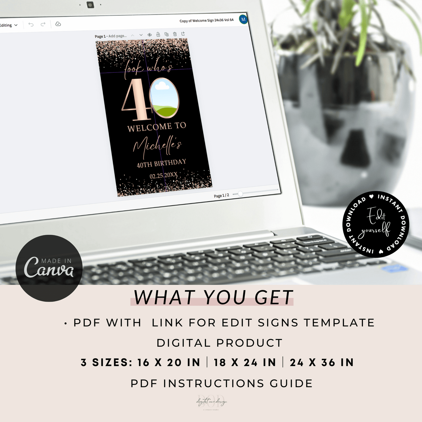 Editable 40th Birthday Welcome Sign template