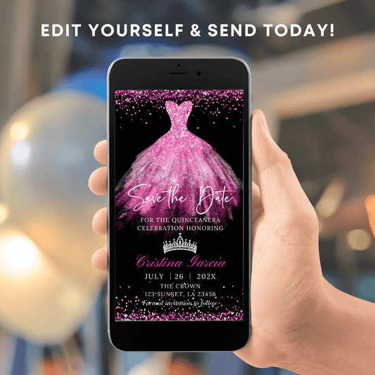 Editable Pink Quinceañera Save the Date