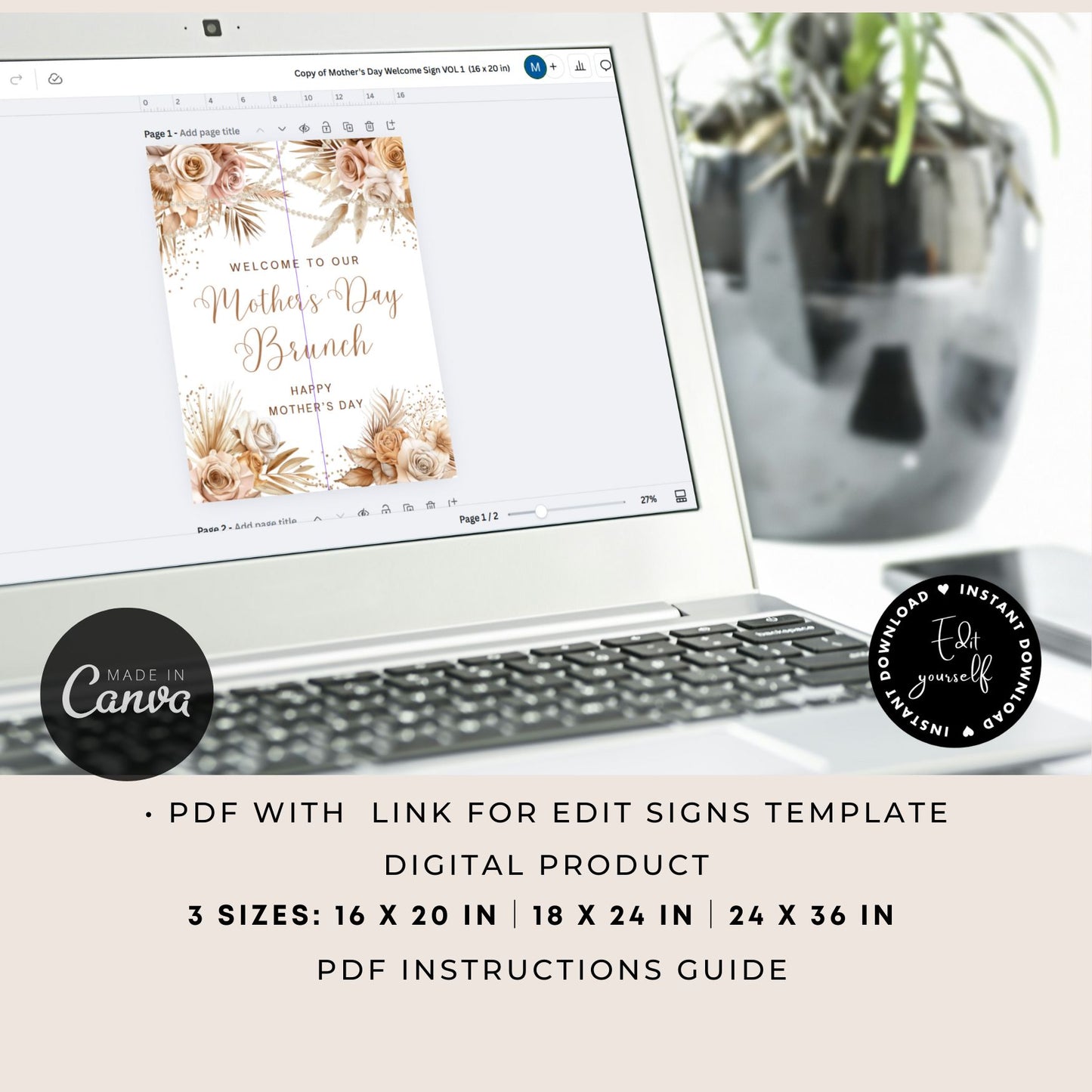 Mother's Day Brunch Floral and Pearls Welcome sign