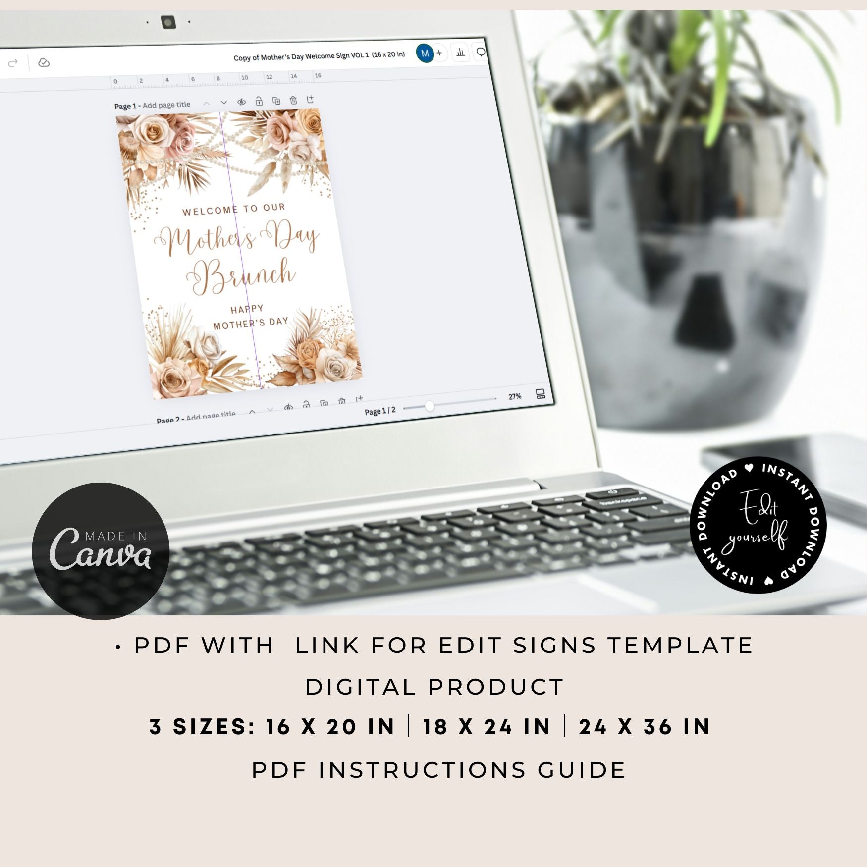 Mother's Day Brunch Floral and Pearls Welcome sign