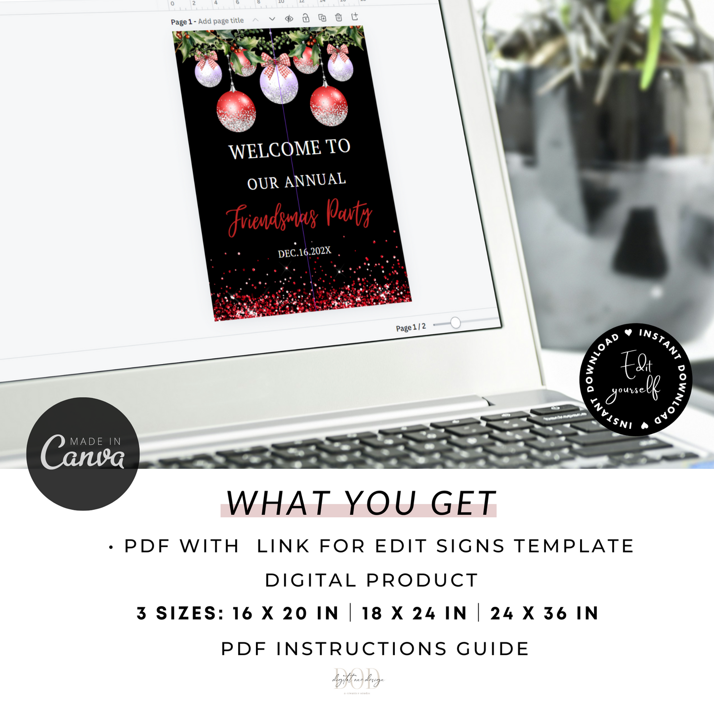 Editable Friendsmas Party welcome sign template