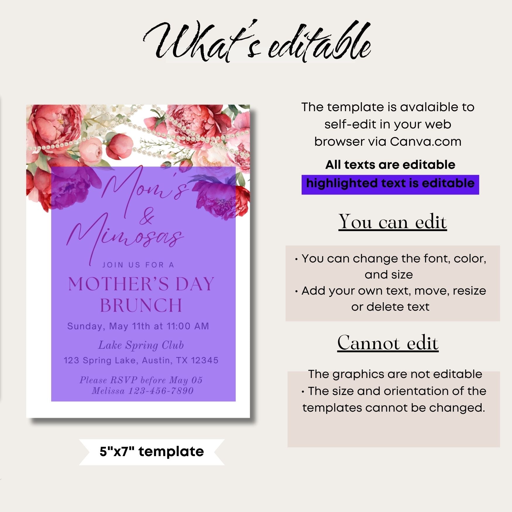 Celebrate Moms and Mimosas Editable Mother's Day Invite