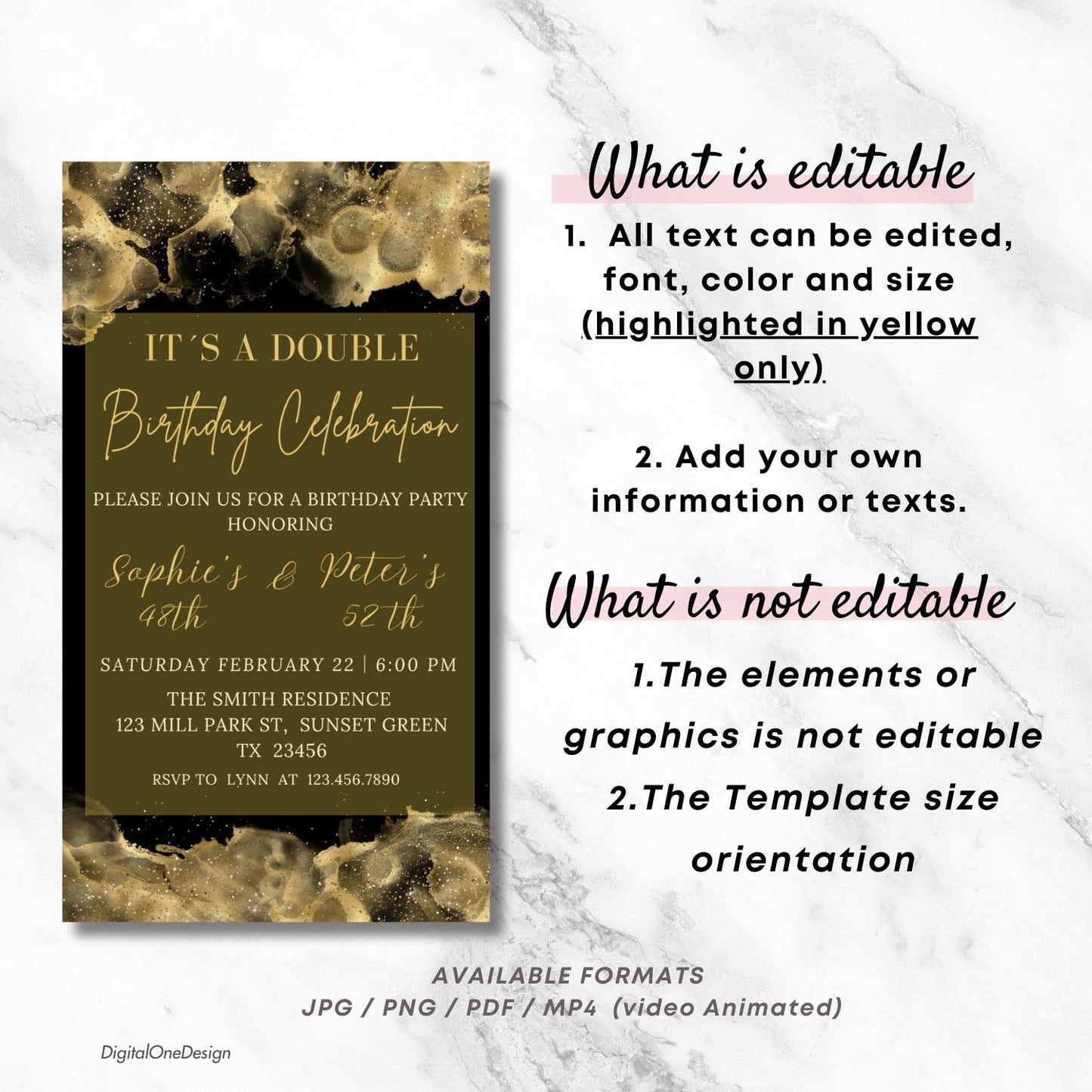 Black and Gold Joint Birthday Party Invitation