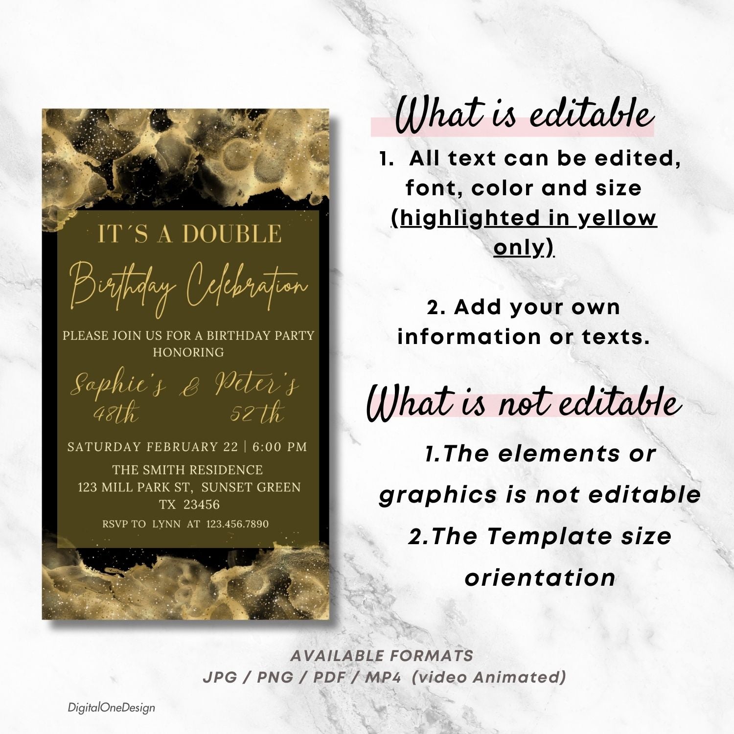 Black and Gold Joint Birthday Party Invitation
