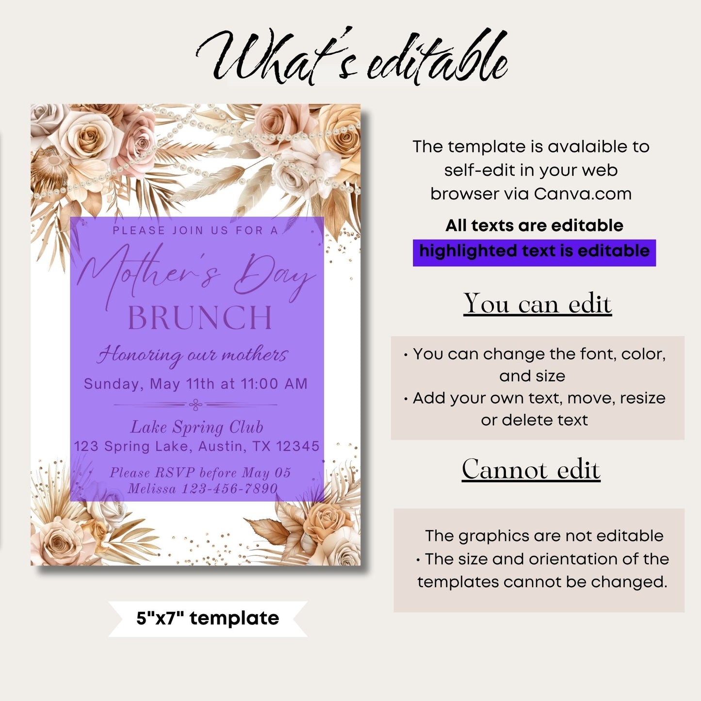 Elegant Boho Floral Mother's Day Brunch Invitation Template