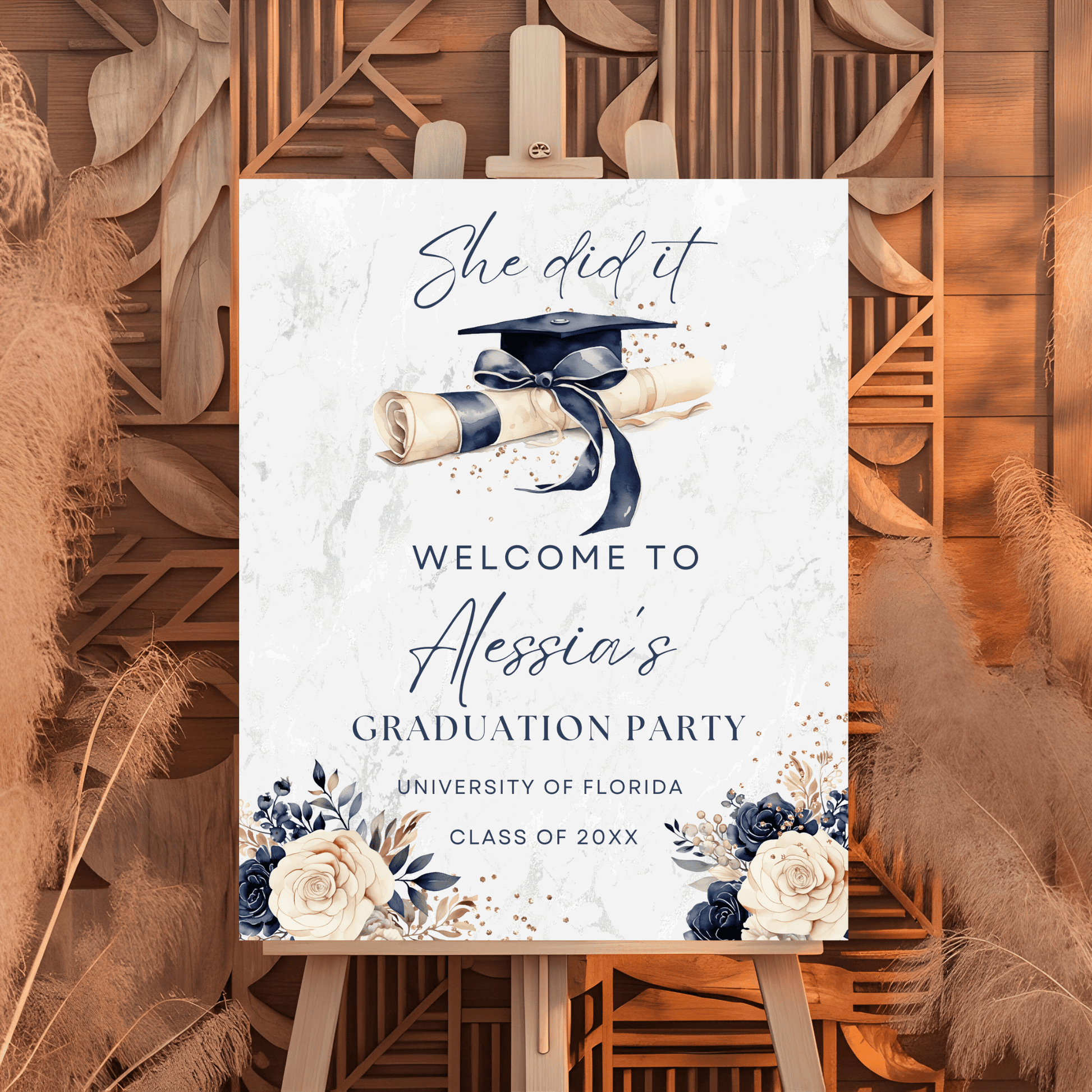 She did it Graduation Party Welcome sign Template