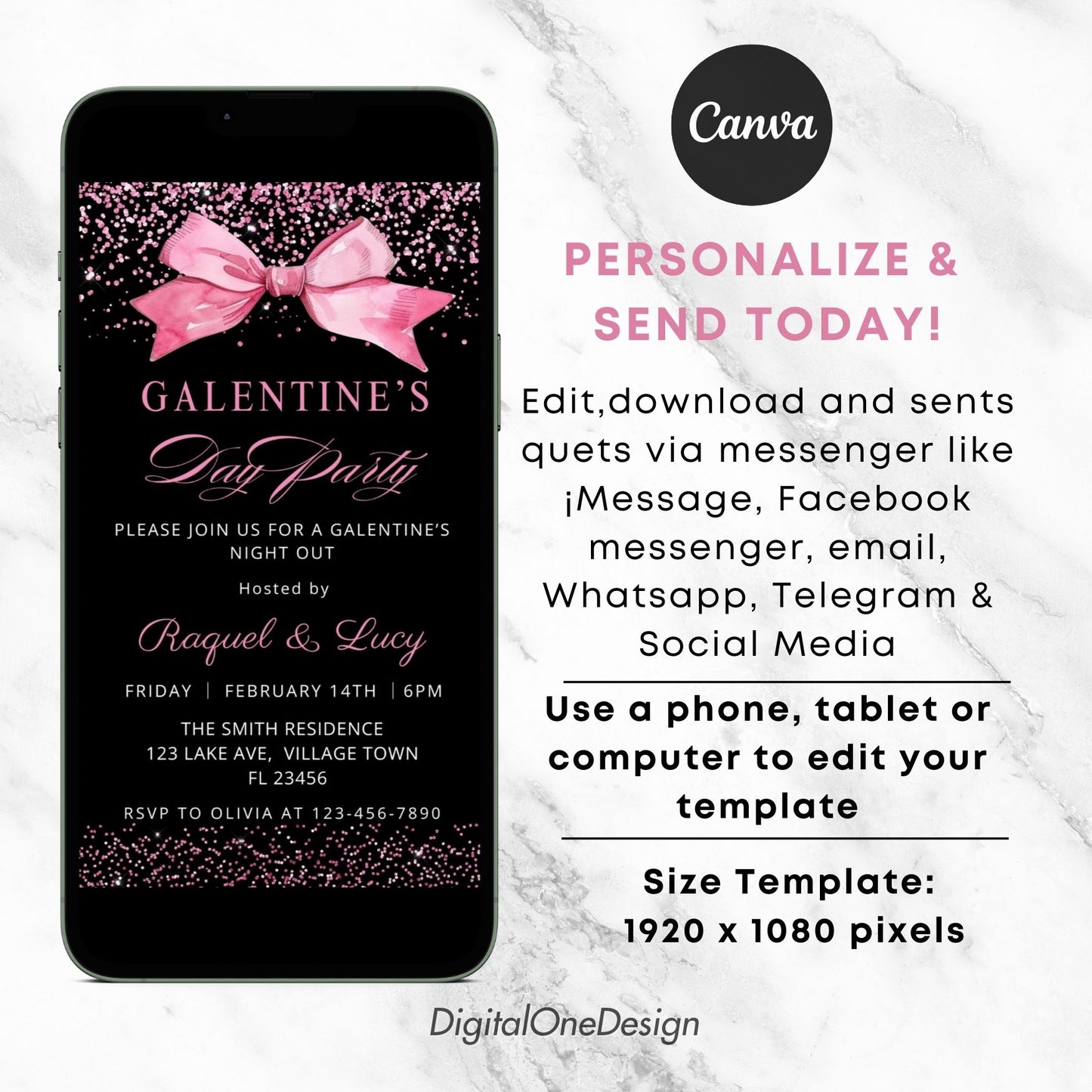 Electronic Hot Pink Bow Galentine’s Day Invitation