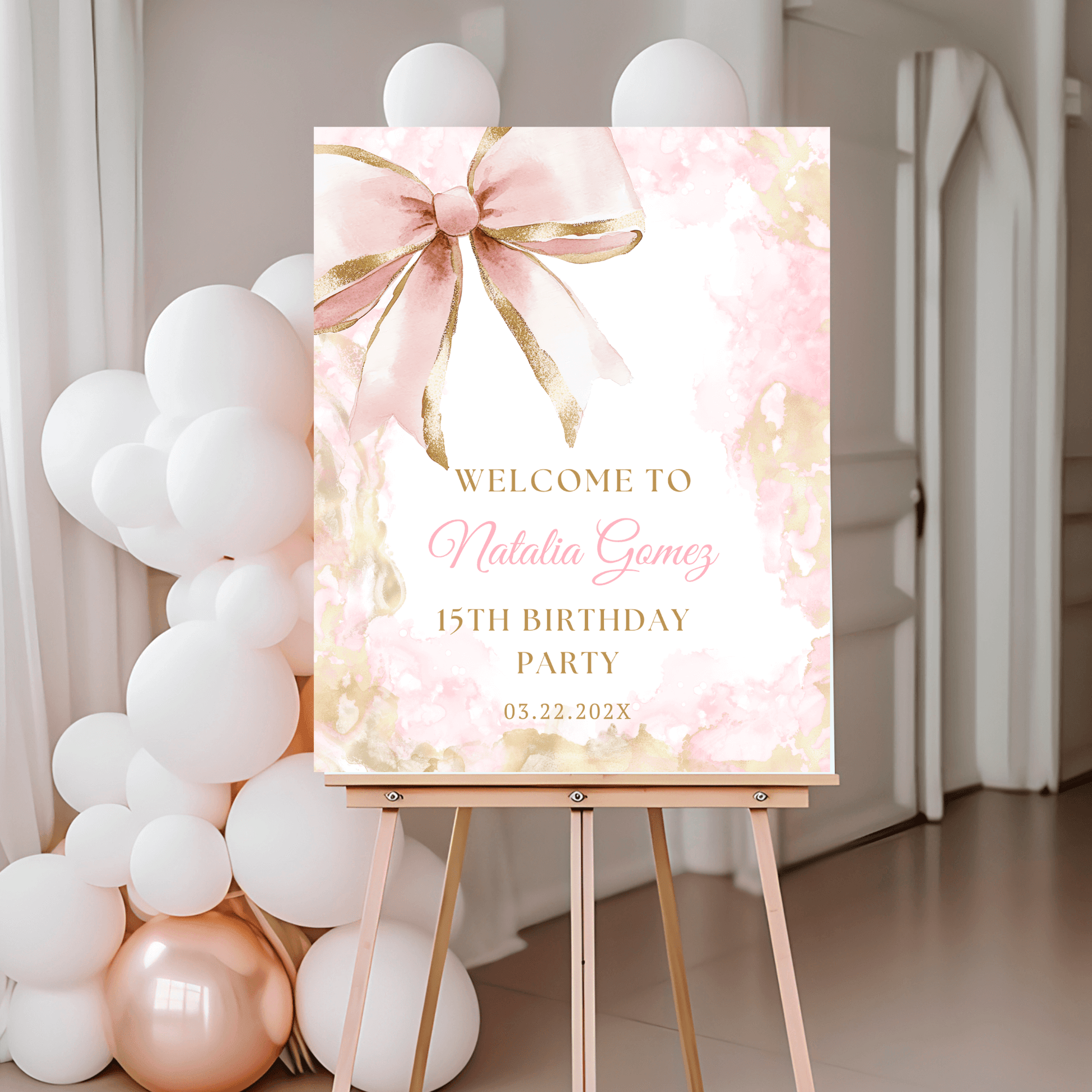 Pink and Gold Quinceañera Welcome Sign