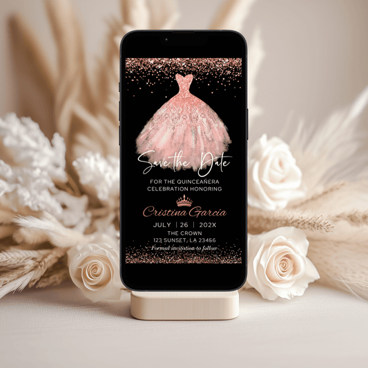 Rose Gold Princess Dress Save the Date Invitation