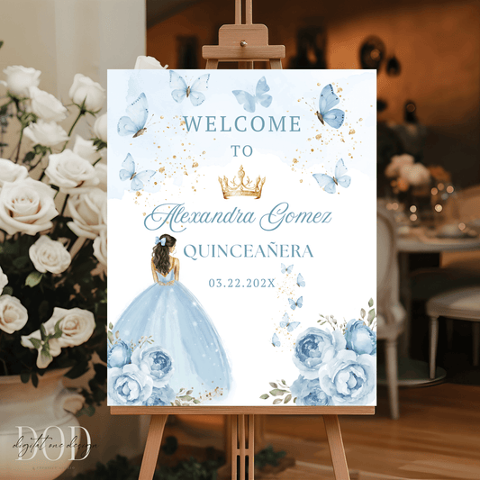 Dusty Blue Quinceanera Welcome Sign
