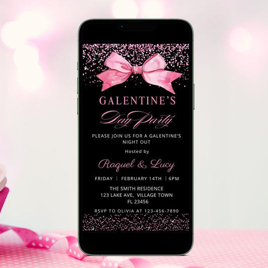 Electronic Hot Pink Bow Galentine’s Day Invitation