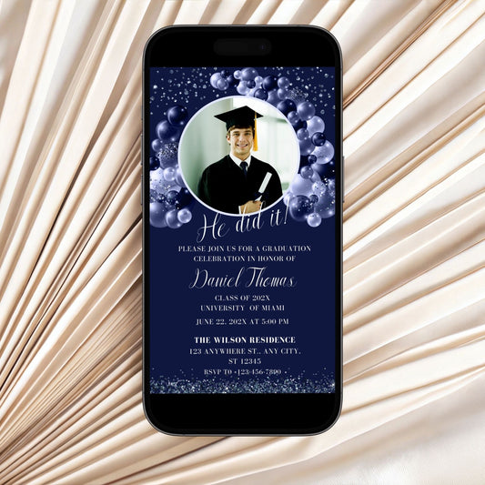 He Did It Graduation Party Photo Invitation