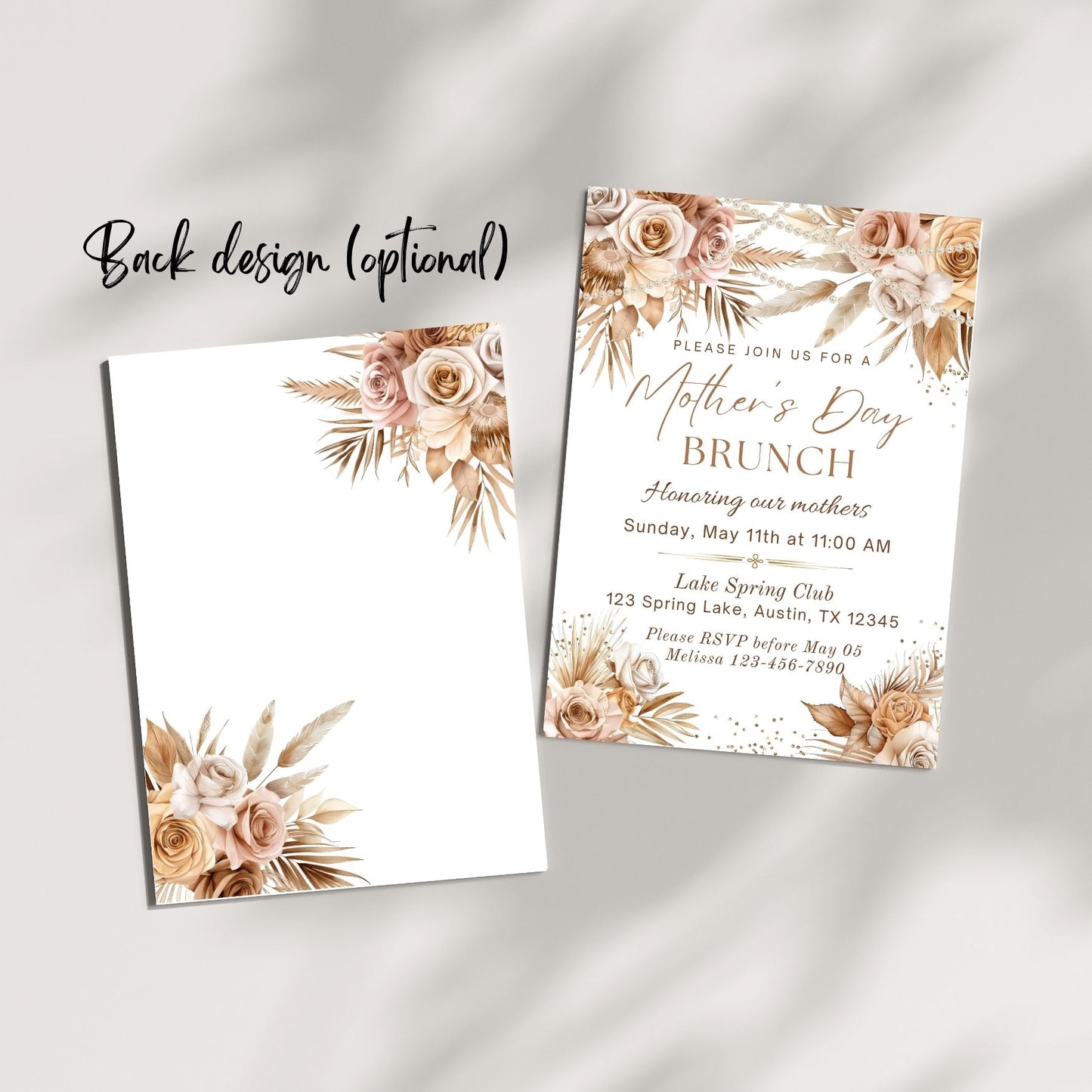 Elegant Boho Floral Mother's Day Brunch Invitation Template