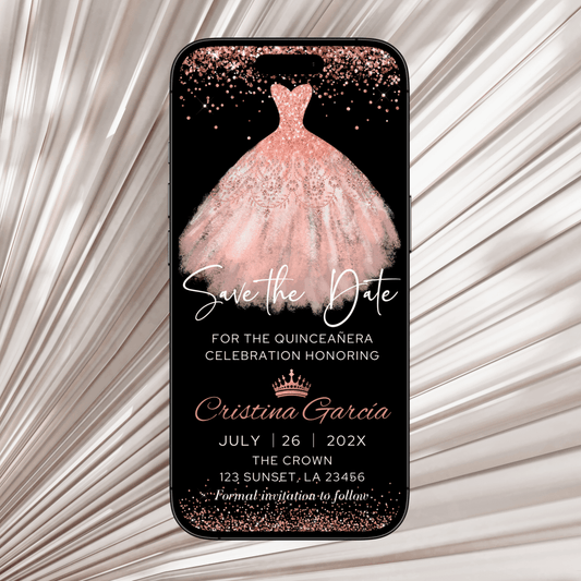 Electronic Rose Gold Quinceanera ave the Date Invitation