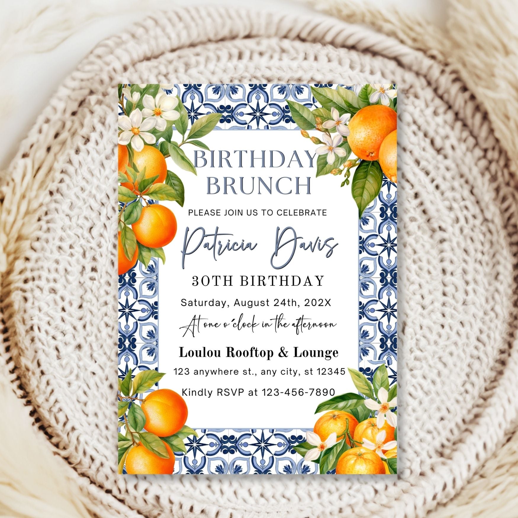 Mediterranean Tile and Orange Birthday Invitation