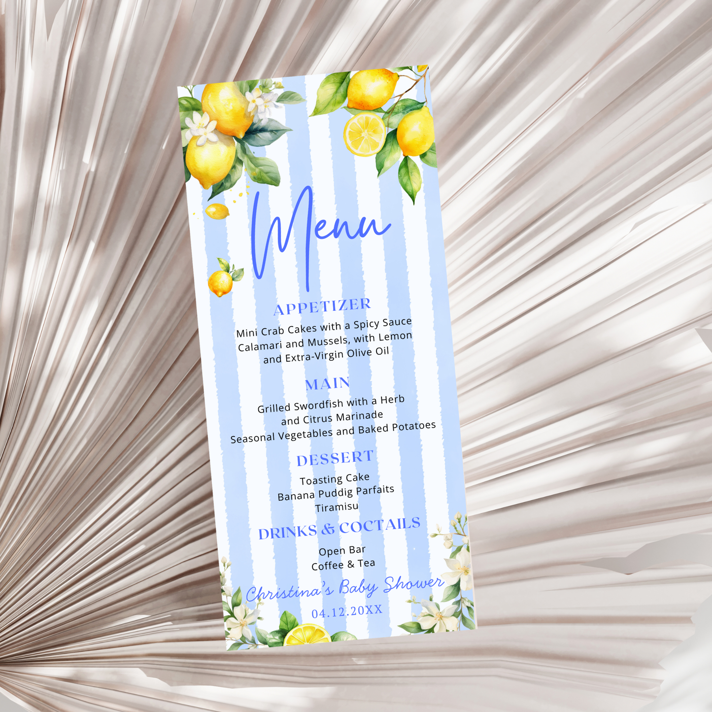 Editable Ciao Baby Citrus Lemon Menu Card