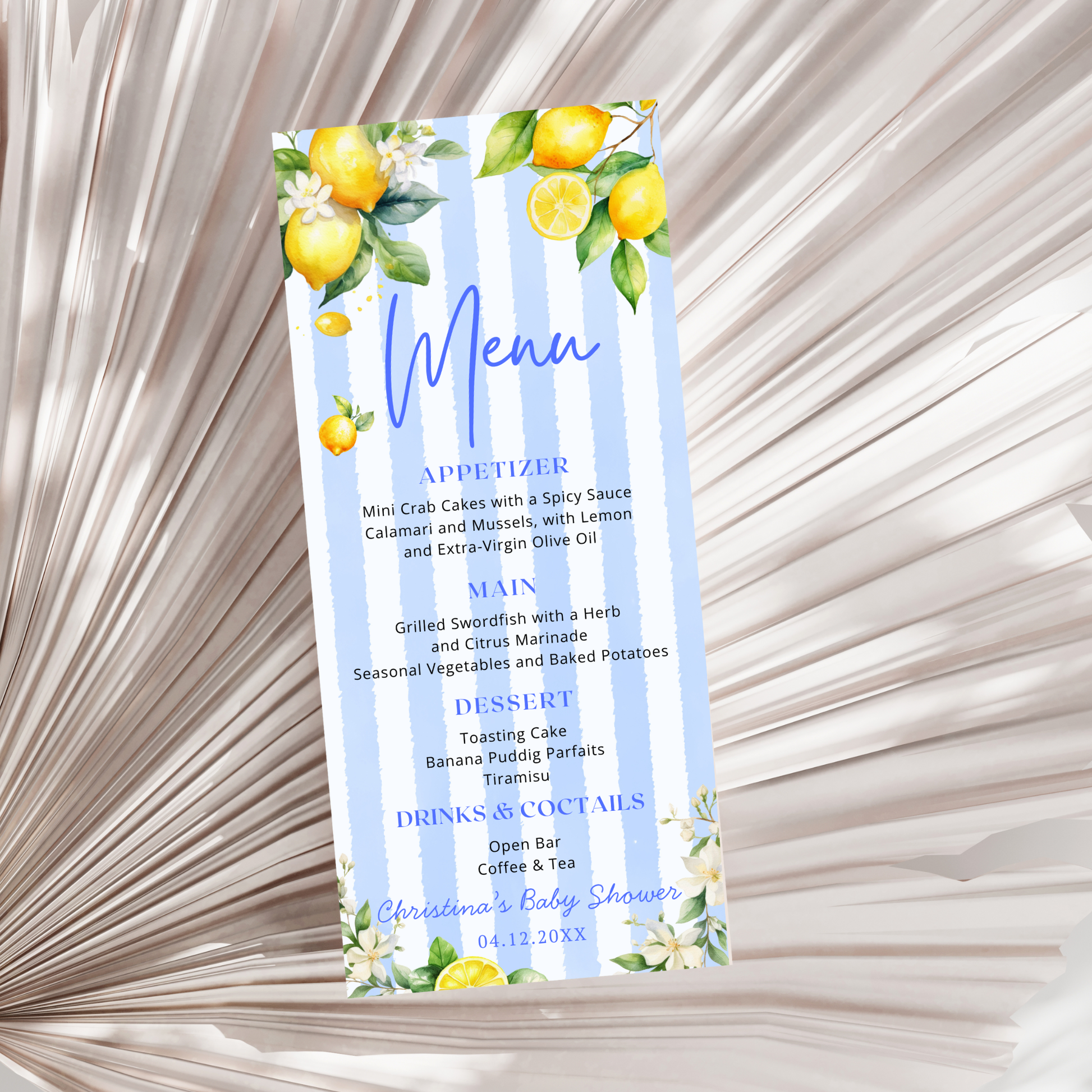 Editable Ciao Baby Citrus Lemon Menu Card