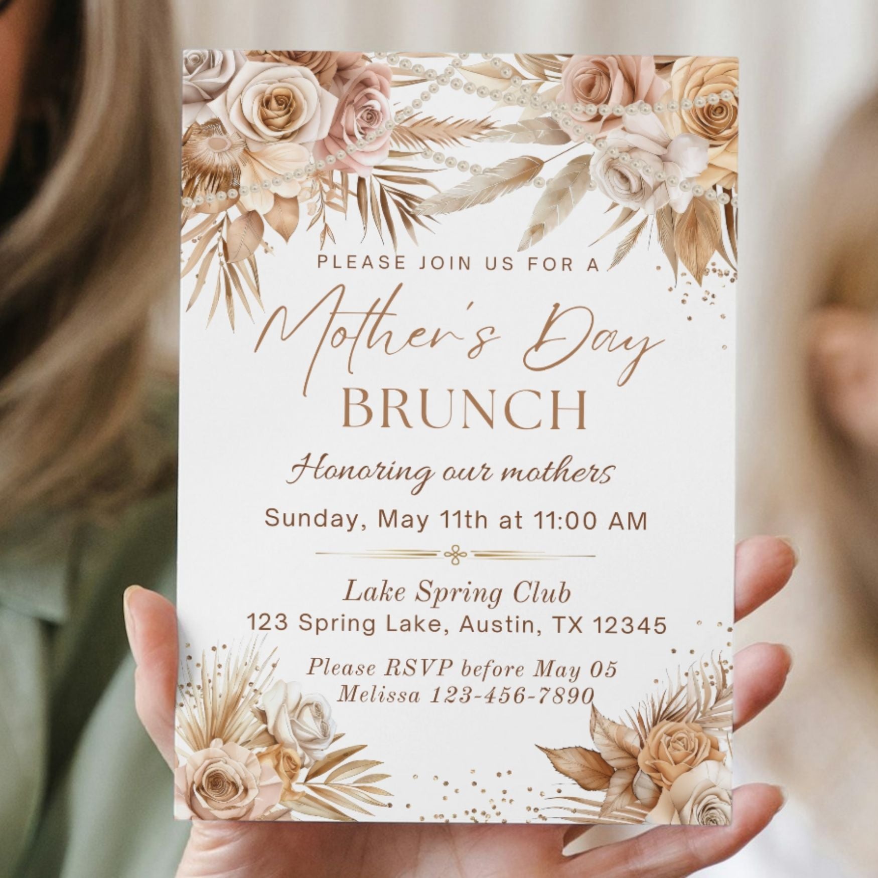 Elegant Boho Floral Mother's Day Brunch Invitation Template