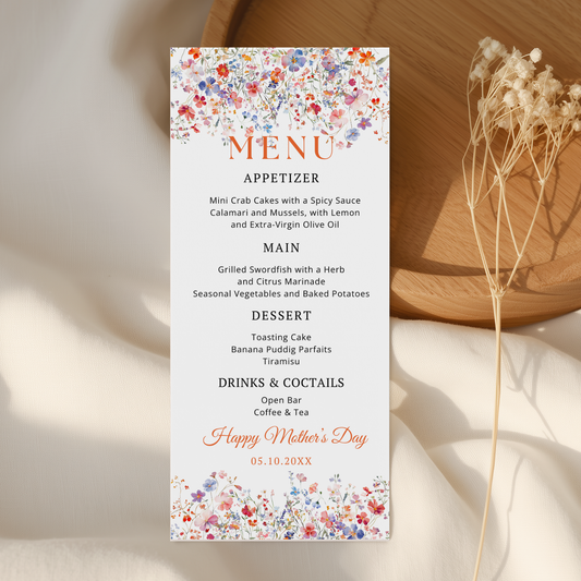 Elegant Colorful Wildflower Mothers Day Menu Card