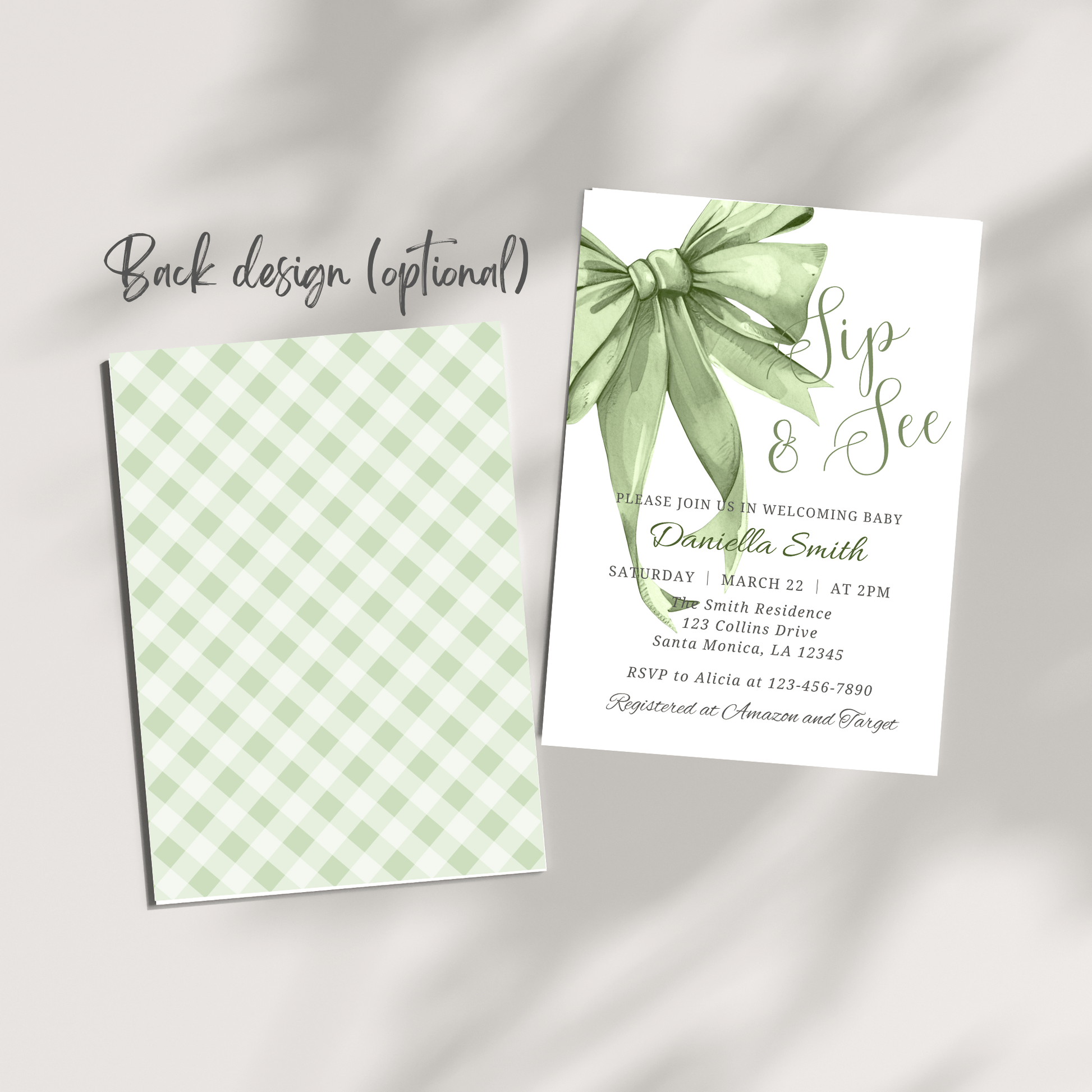 Bow Theme Sip and See Invite