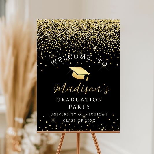 Gold Cap Graduation Party Welcome Sign template