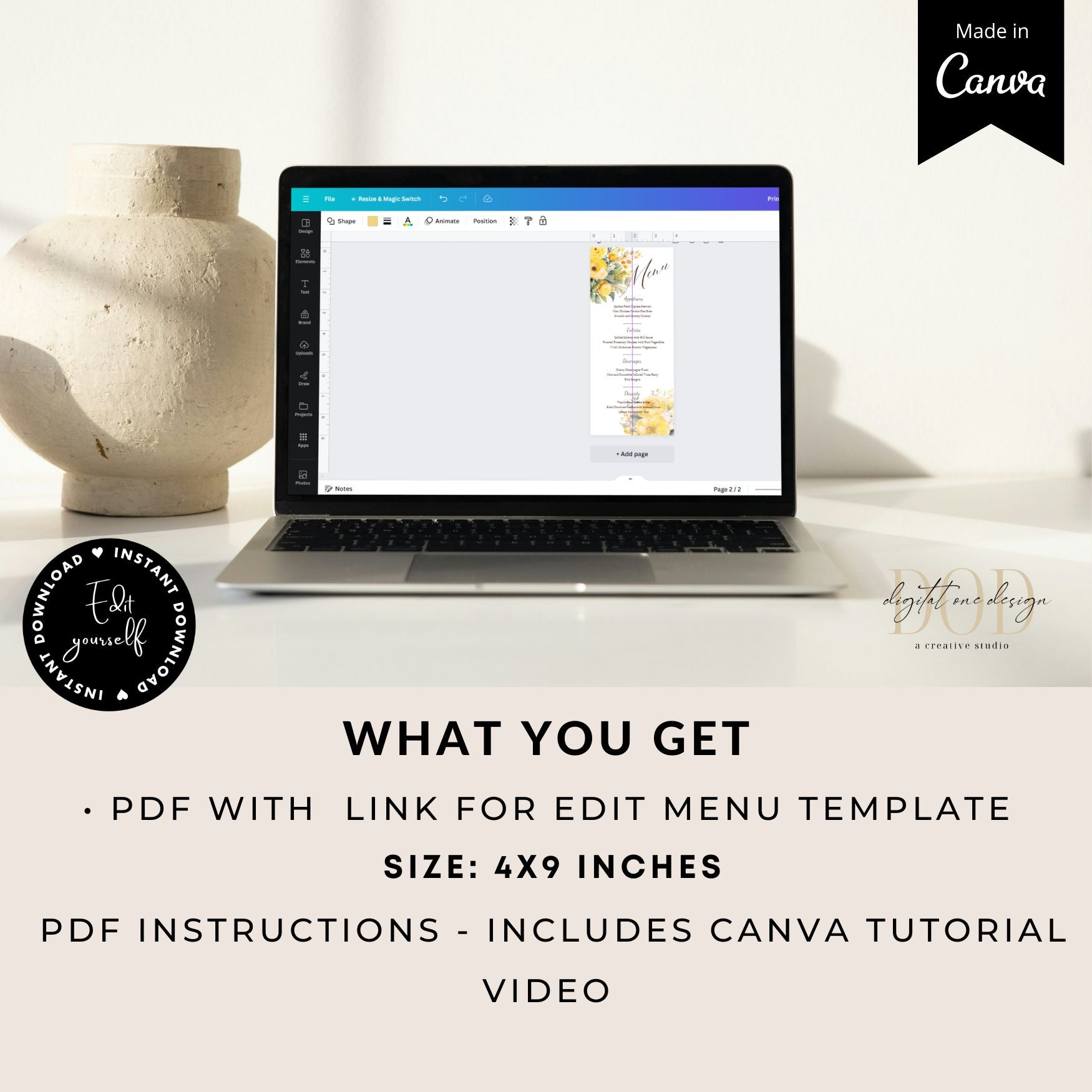 Editable Floral Yellow Menu Card Template