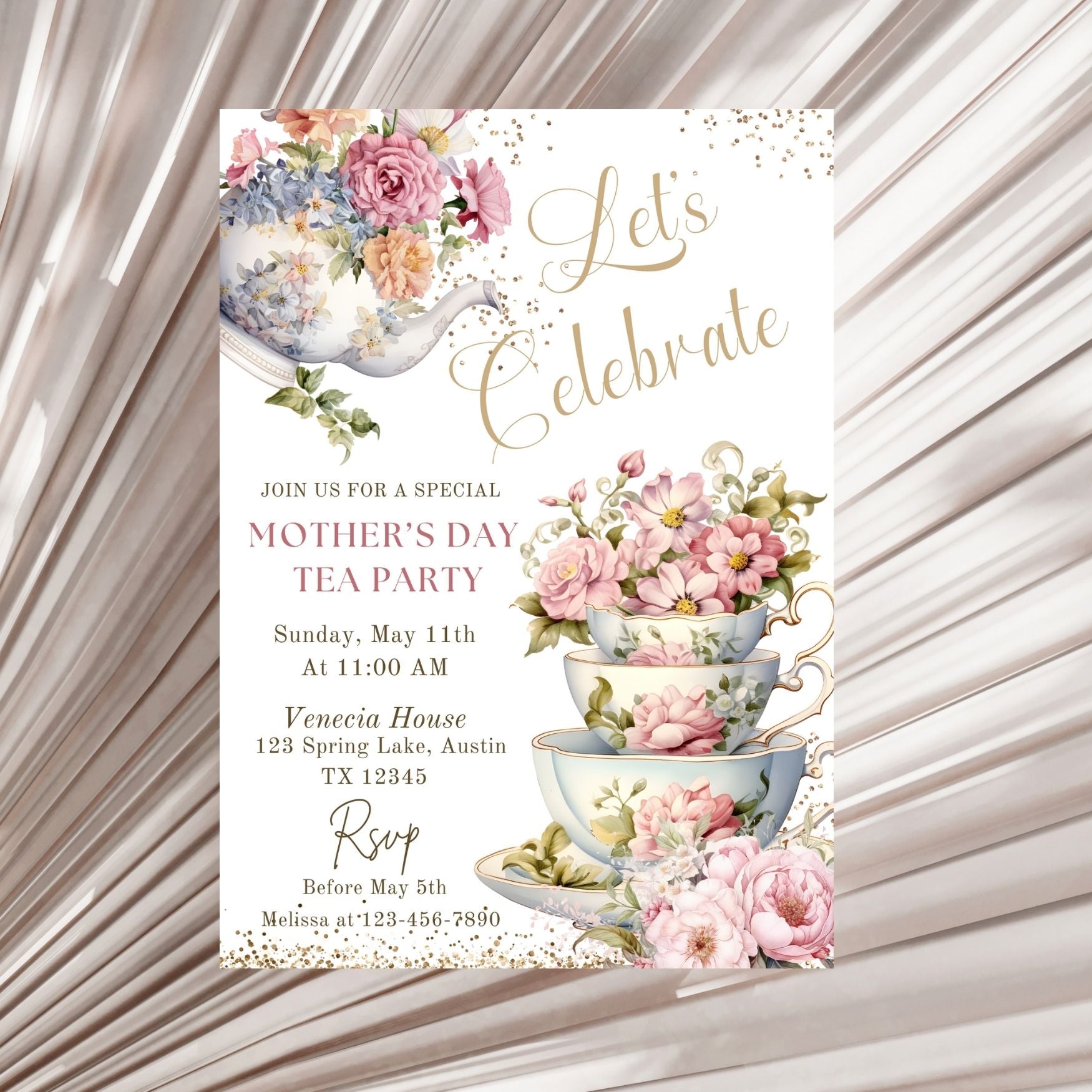 Pink Floral Mother's Day Tea Party Invitation