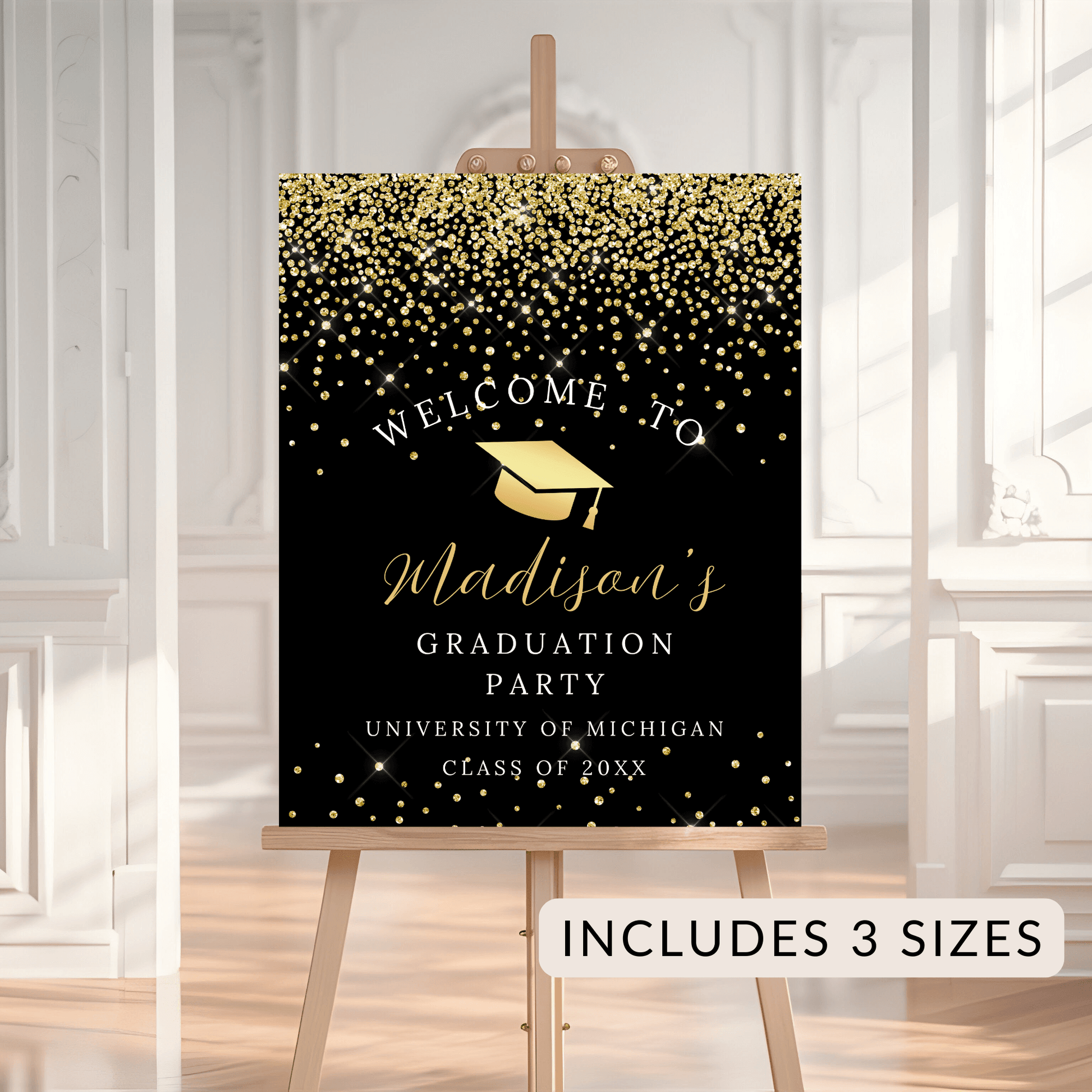 Editable Gold Cap Graduation Poster
