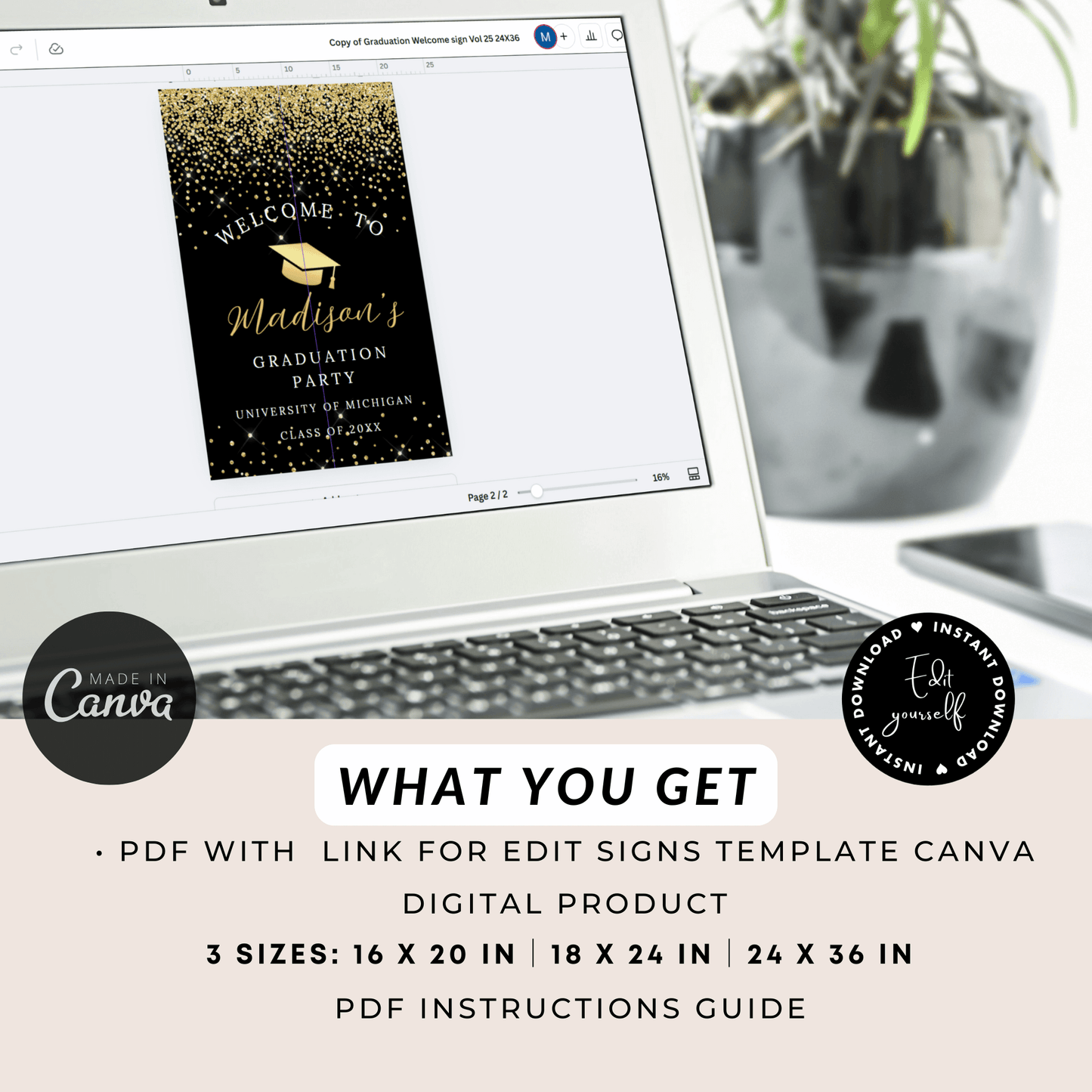 Editable Black and Gold Graduation Poster in Canva