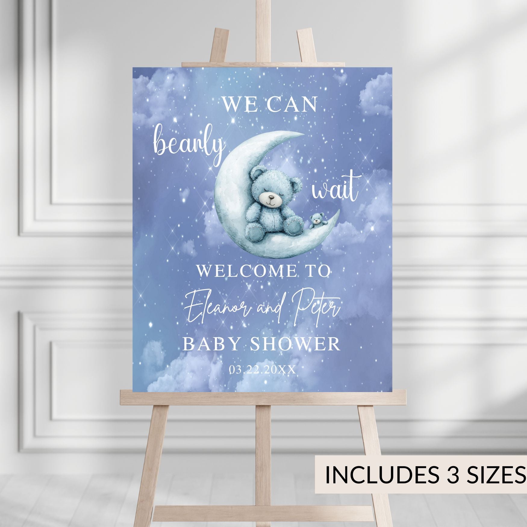 Adorable Bear Star and Moon Baby Shower Welcome Sign