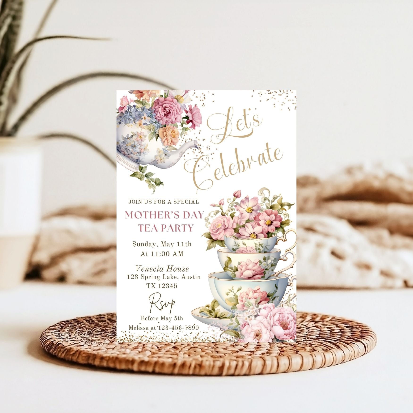 Pink Floral Mother's Day Tea Party Invitation