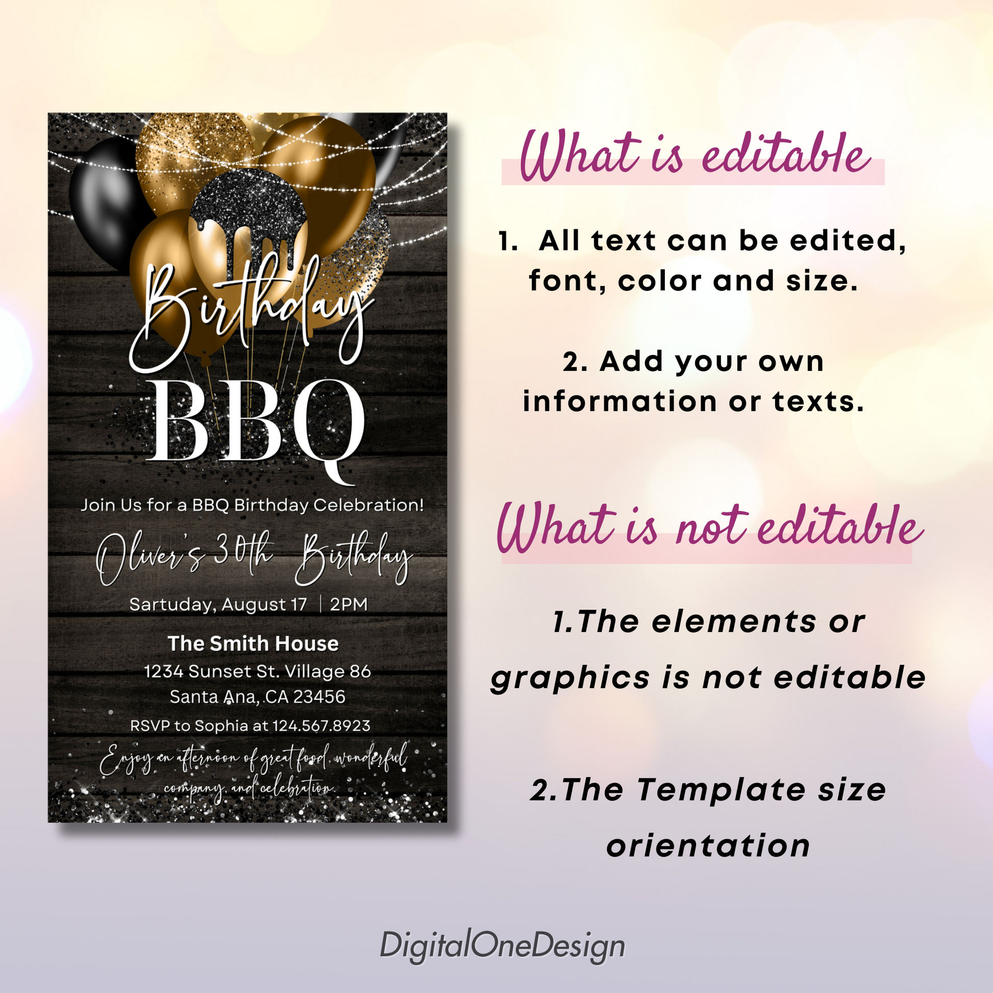 Editable BBQ Birthday Invitation Canva Template