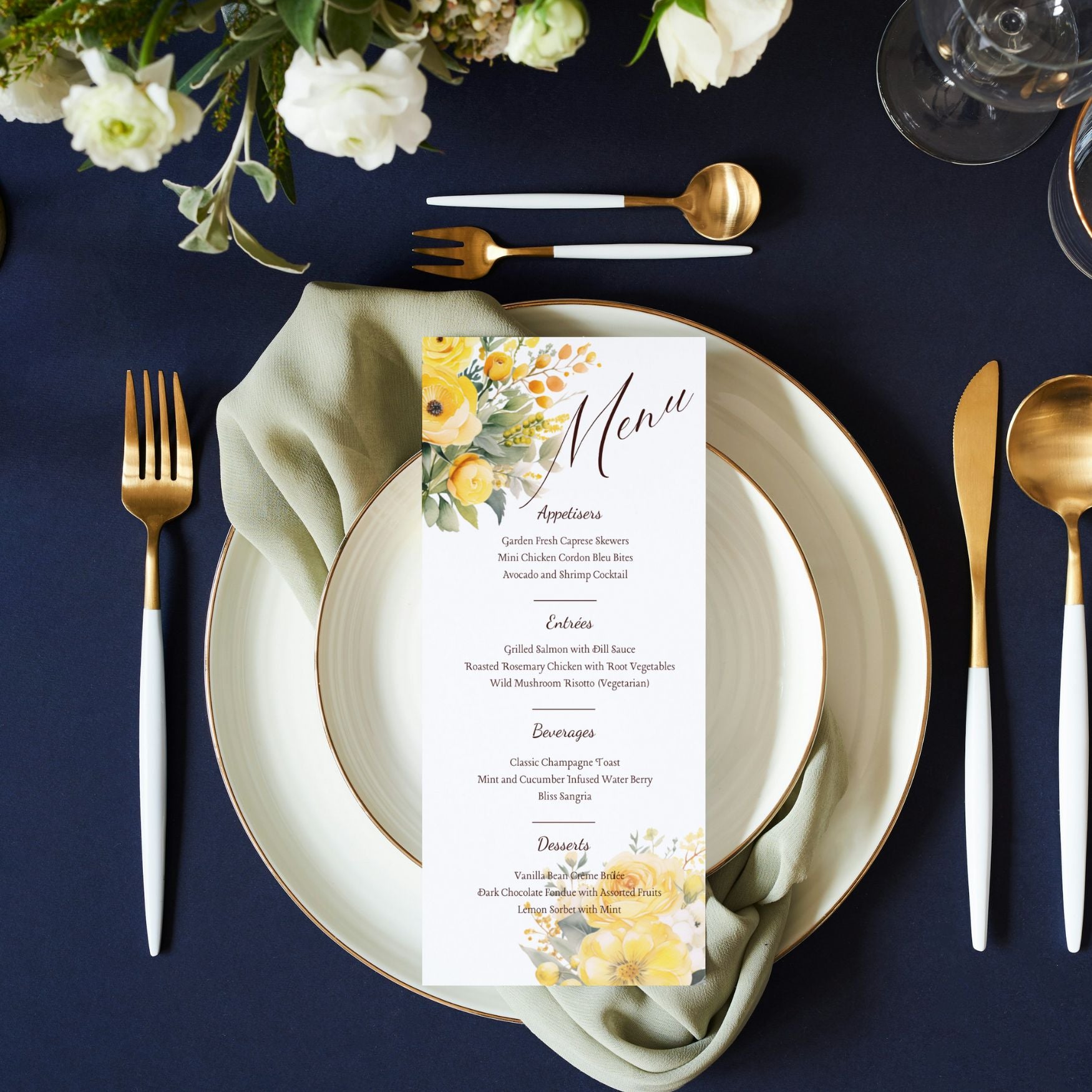 Editable Floral Yellow Menu Card Template