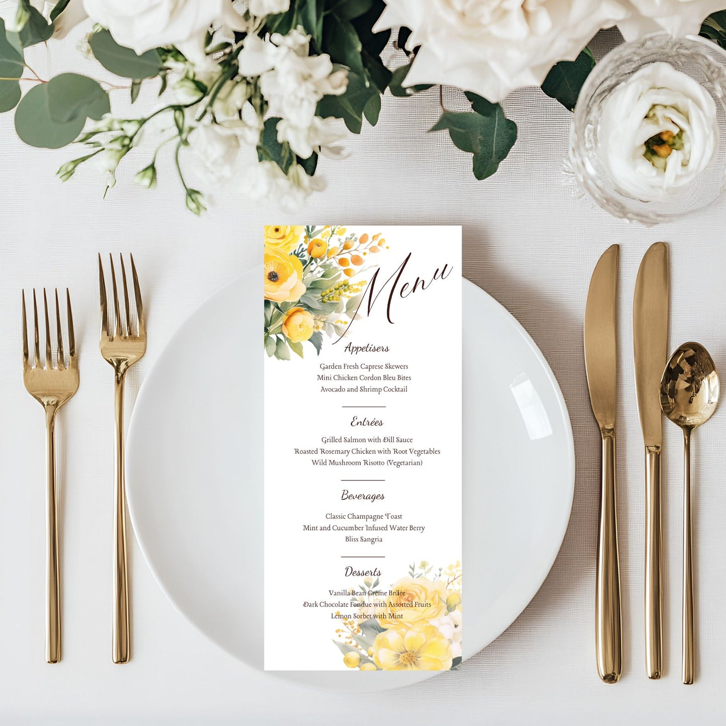 Editable Floral Yellow Menu Card Template