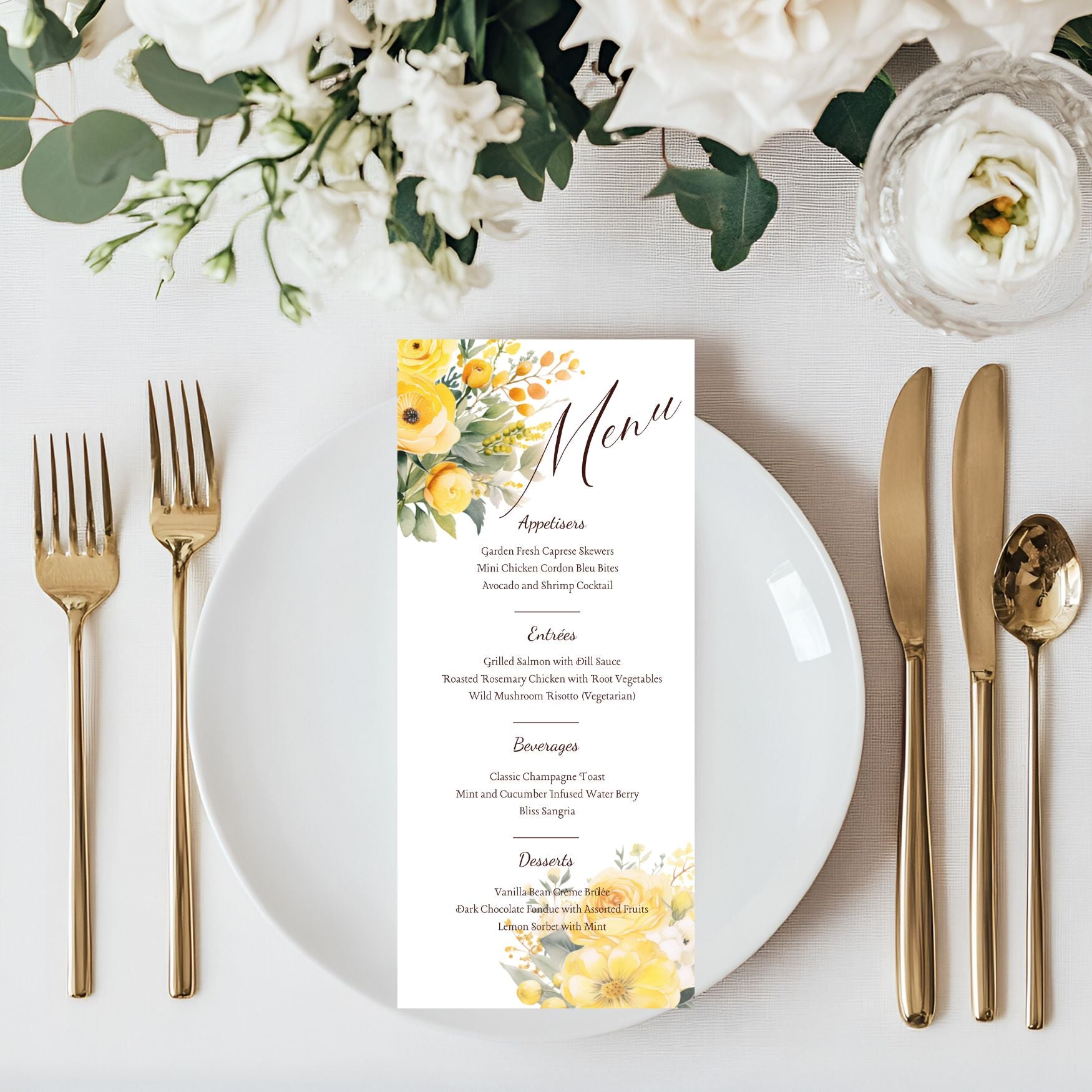 Editable Floral Yellow Menu Card Template