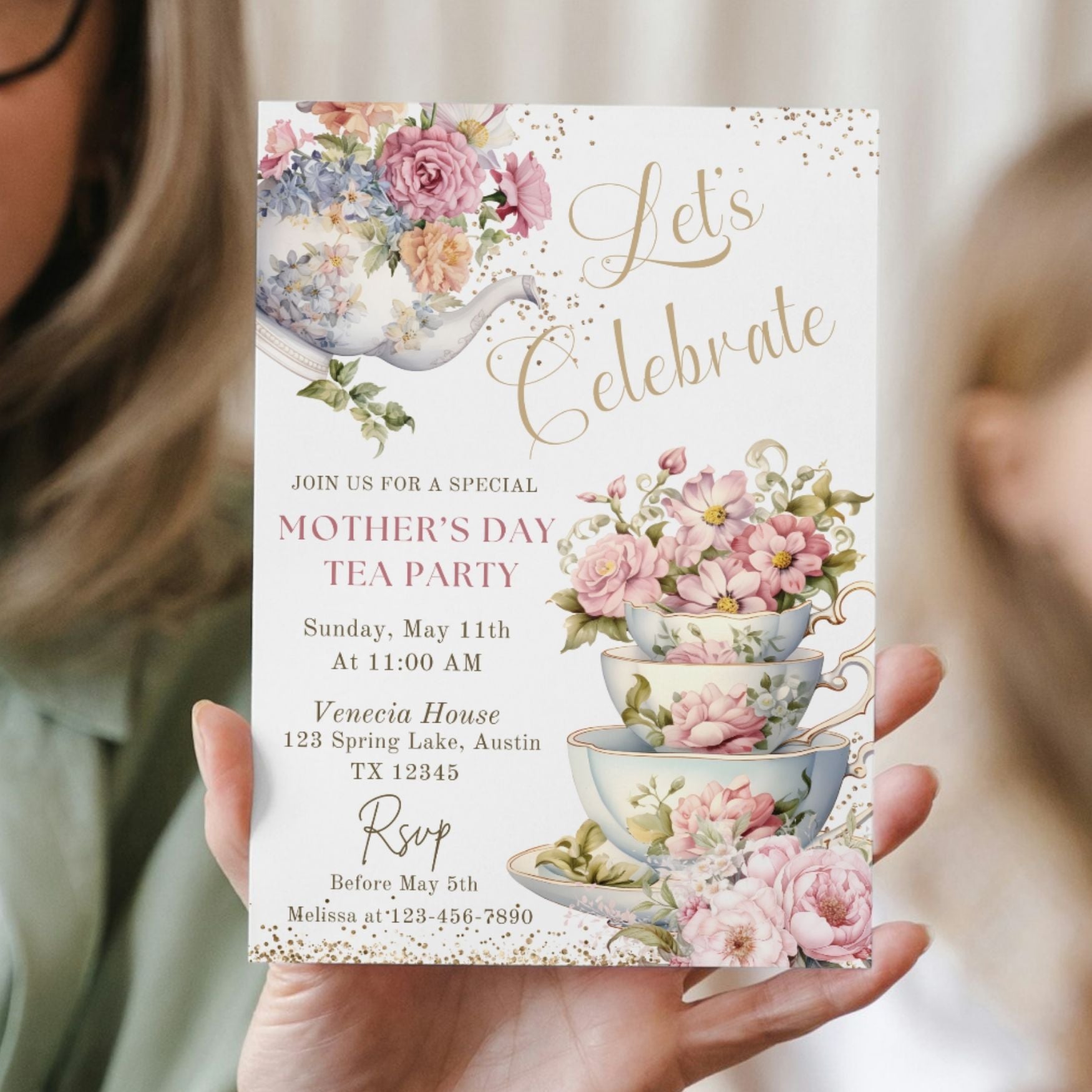 Pink Floral Mother's Day Tea Party Invitation