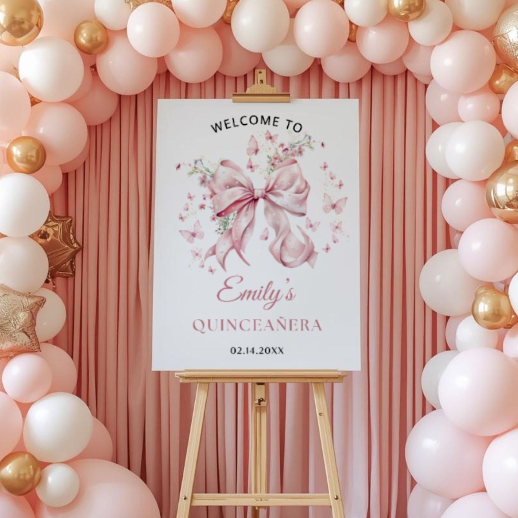 Coquette Pink Bow pearls quinceanera decoration poster