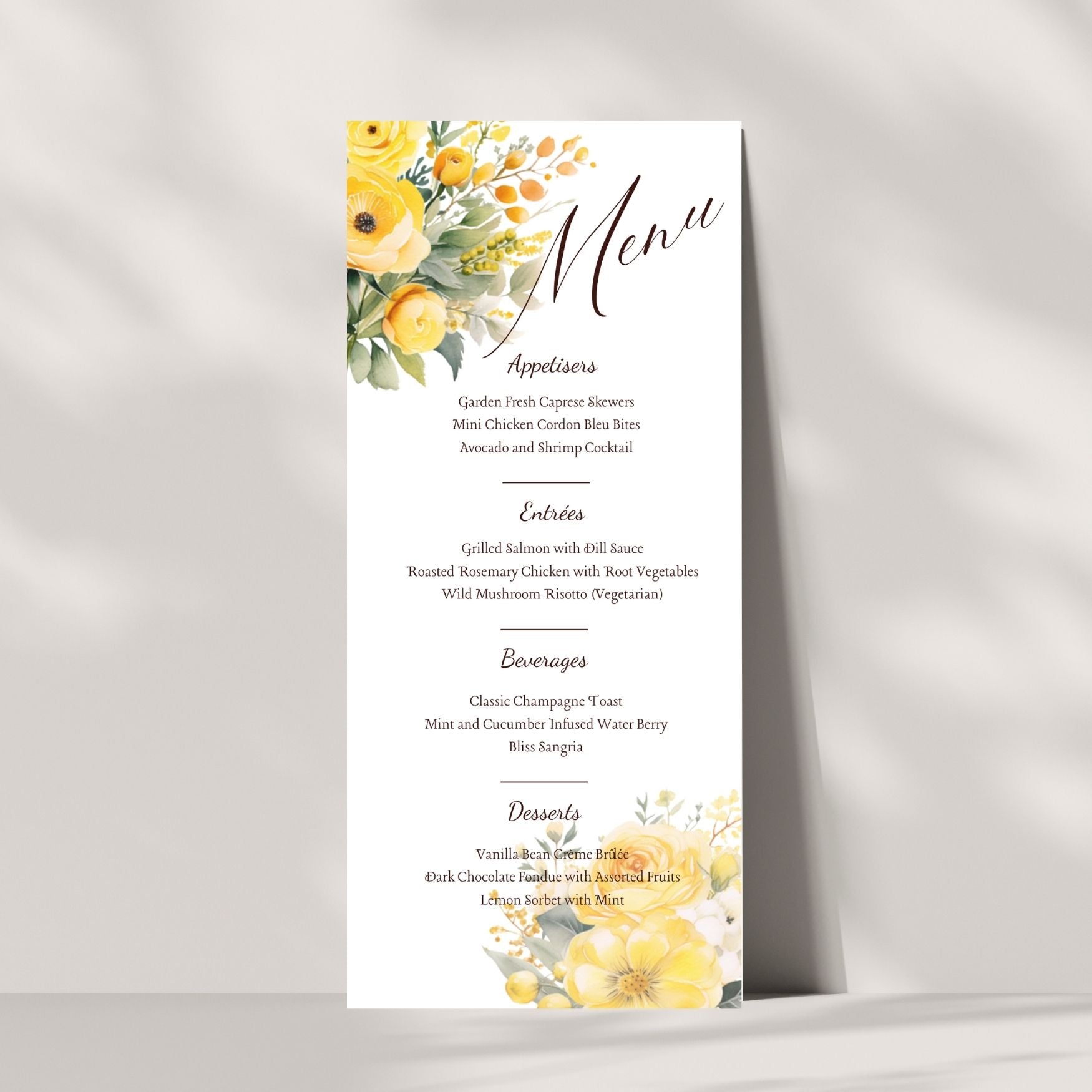 Editable Floral Yellow Menu Card Template