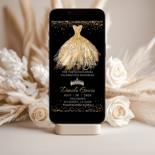elegant gold quinceañera invite