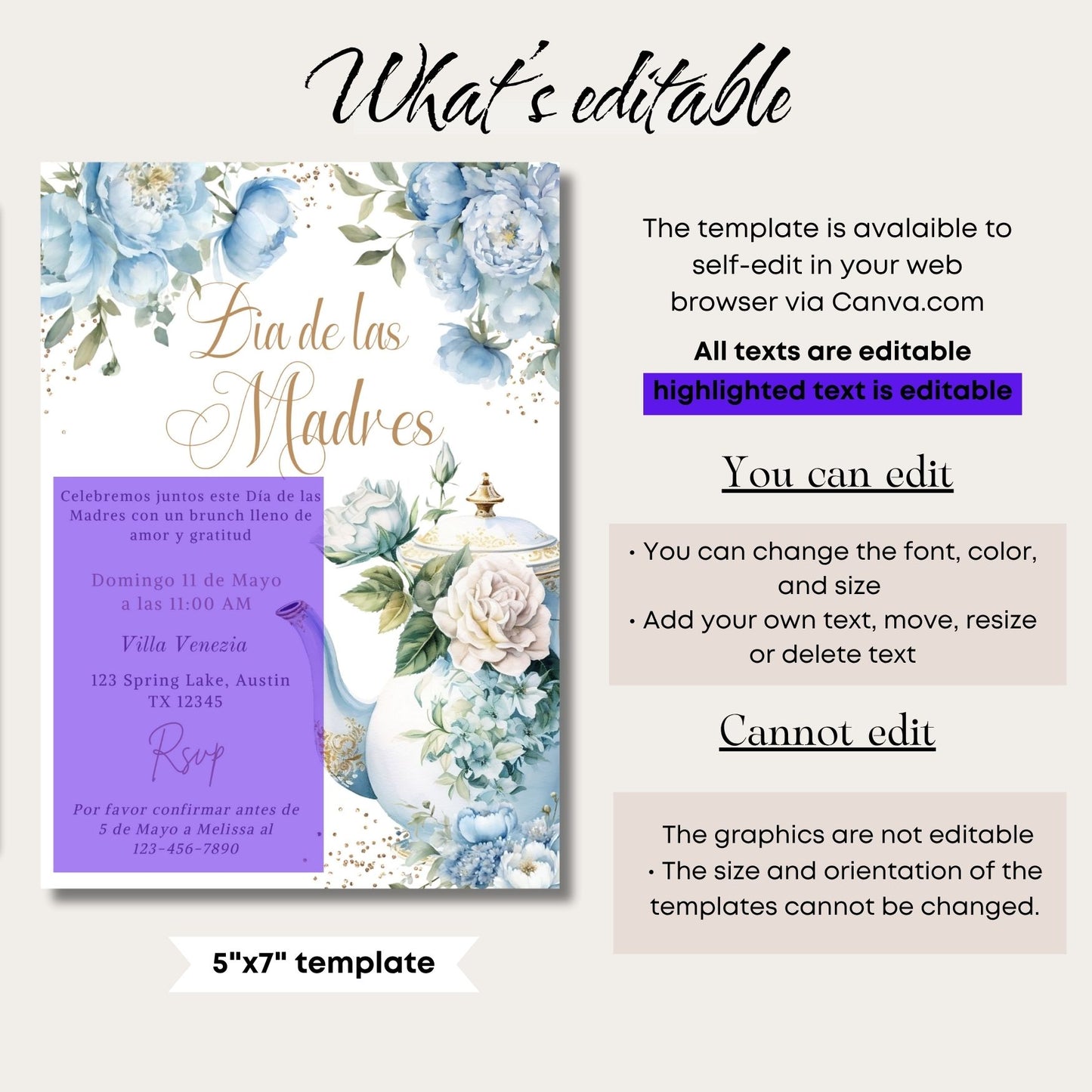 Spanish Mother's Day Tea Party Invitation