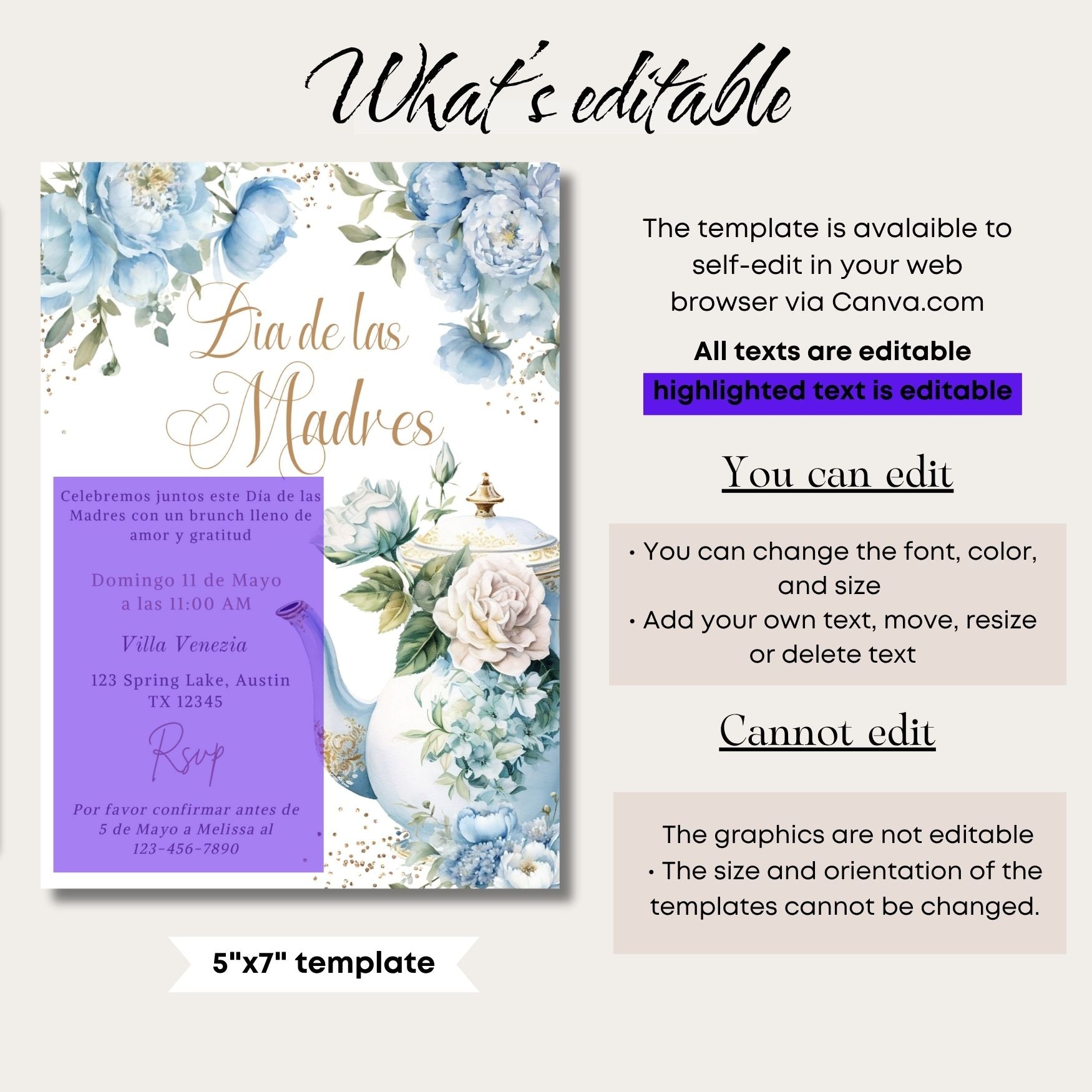 Spanish Mother's Day Tea Party Invitation