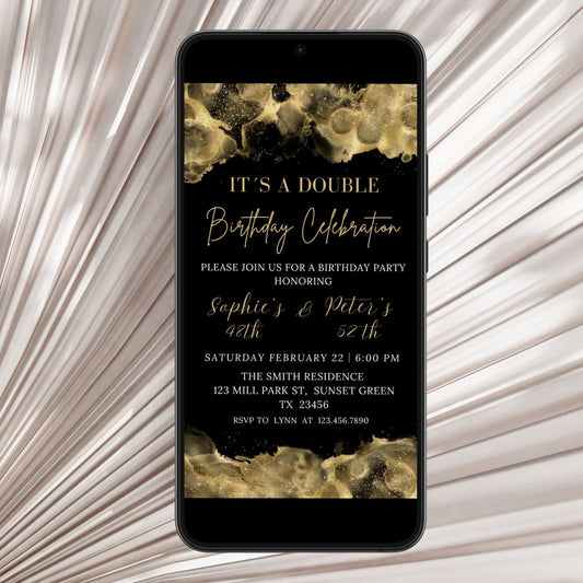 Black and Gold Joint Birthday Party Invitation
