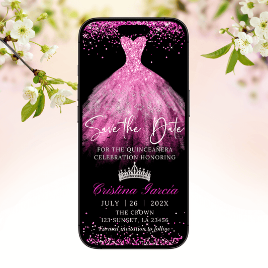 Hot Pink Quinceanera Birthday Save the Date Invitation