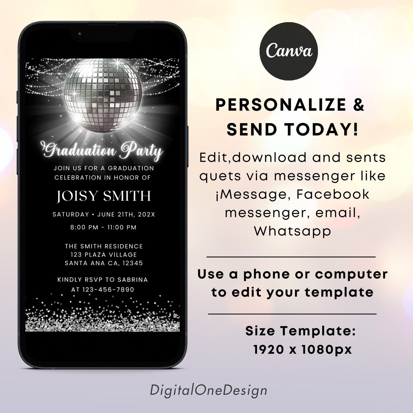 Disco Ball Graduation Party Invitation